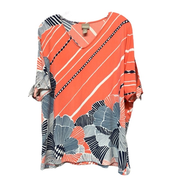 Chico's Orange Graphic 3/4 Sleeve Blouse - Picture 1 of 4